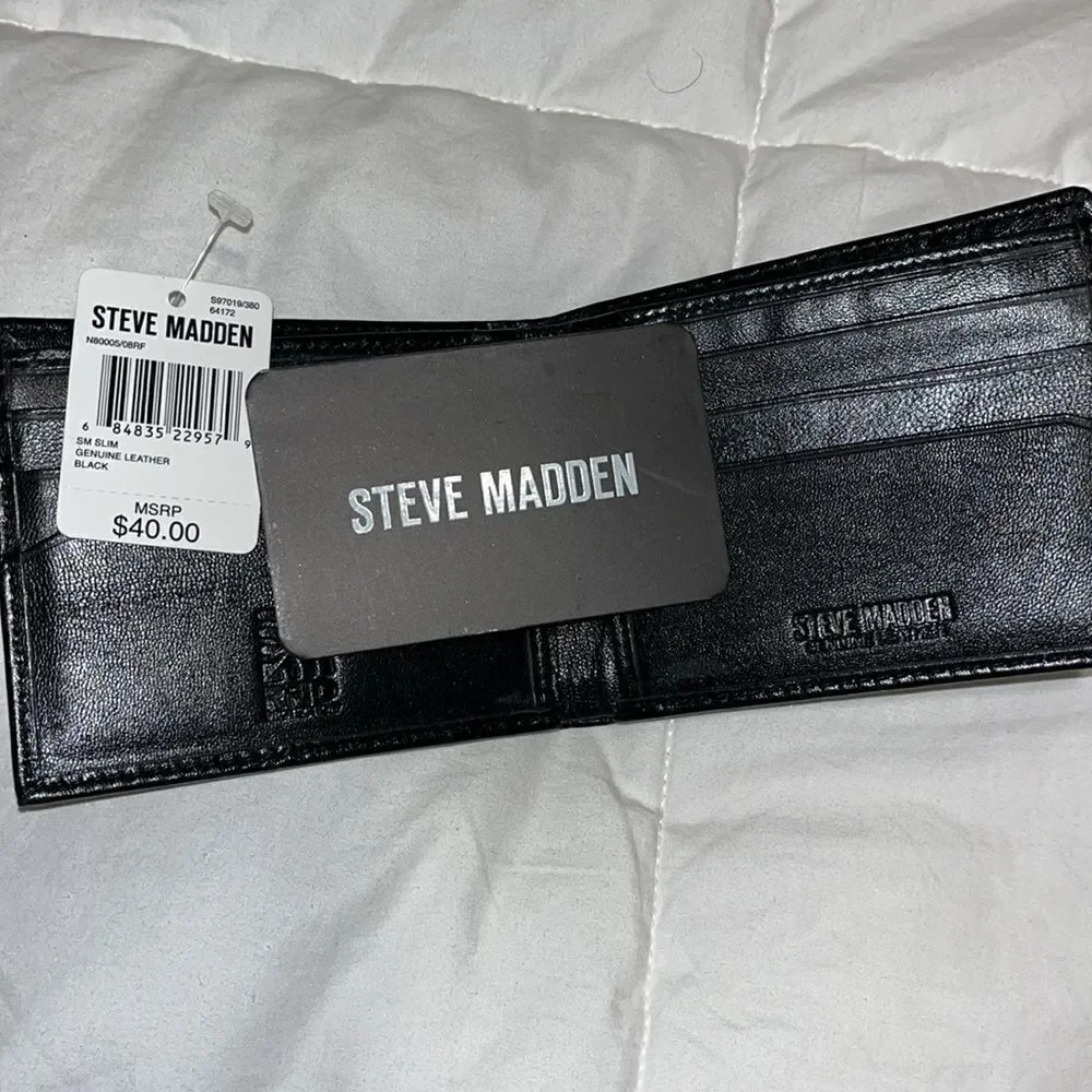 New men’s Steve Madden Men RFID Card Case Slim Bifold Wallet Black